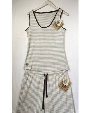 The Earth Collection Organic Cotton Pajama Set Striped Tank Wide Leg Pants L NEW